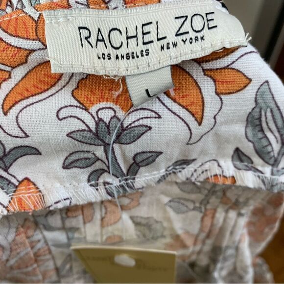 Rachel Zoe Button Down Linen Blend Blouse orange Rust Grey White - Picture 9 of 11
